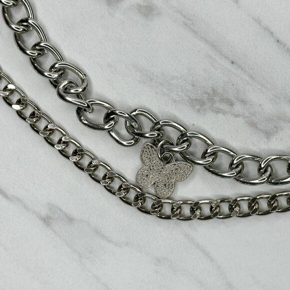 Butterfly Charm Silver Tone Metal Chain Link Belt One Size (OS) ✨ - Picture 5 of 12